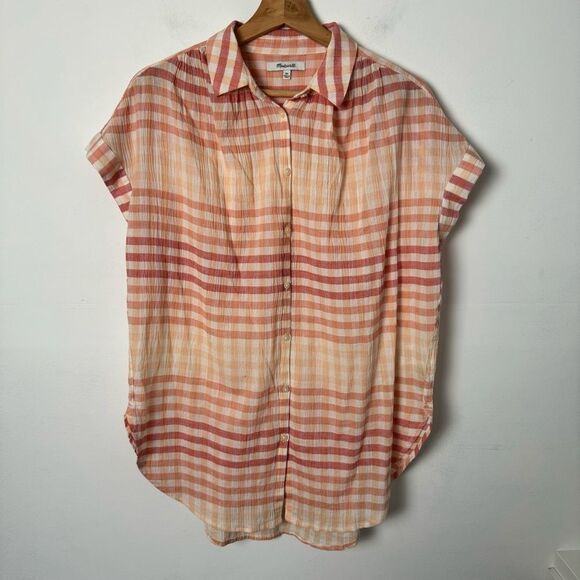 Madewell Pink Coral Central Tunic Shirt in Ombré Gingham Check Button down XS - Picture 5 of 16